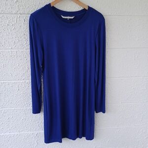 Trina Turk Womens Cobalt Blue Long Sleeve Crew Neck Mini Shift Dress Size M